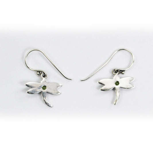 tiny dragonfly earrings 925 sterling silver decorated genuine green peridot