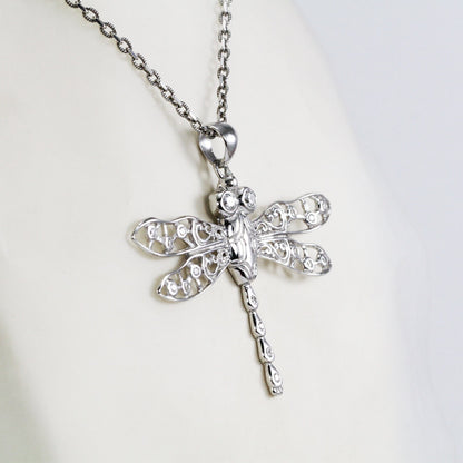 Dragonfly pendant 925 sterling silver with white zircon decorated with open work filigree