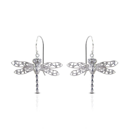 dragonfly earrings 925 sterling silver decorated with open work filigree and white zircon