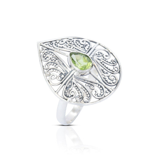 filigree ring 925 sterling silver handmade open work with genuine blue topaz tear drop shape