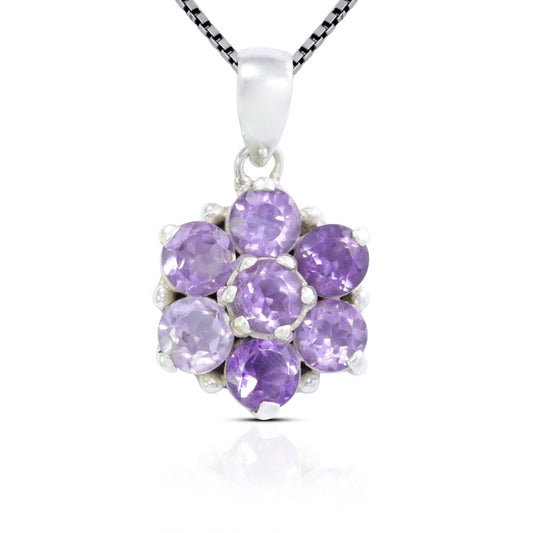 amethyst pendant necklace 925 sterling silver Flower shape with pronk setting