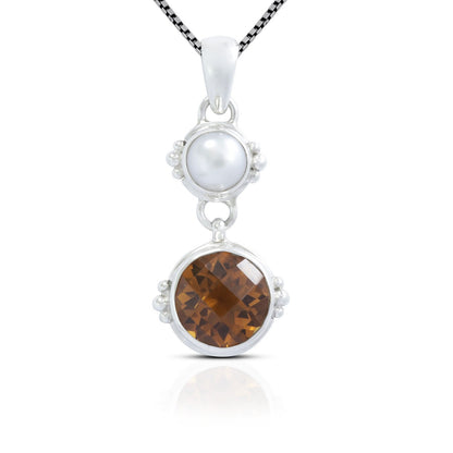 yellow citrine necklace pendant 925 sterling silver dangle drop with freshwater pearl