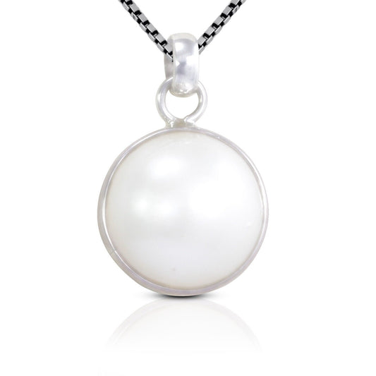 round white Mabe pearl set in 925 sterling silver pendant 15 mm round