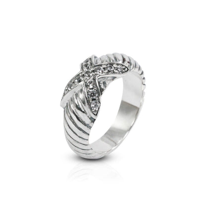 cable ring 925 sterling silver decorated with genuine white zircon