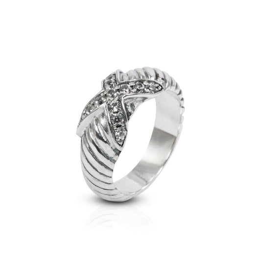 cable ring 925 sterling silver decorated with genuine white zircon