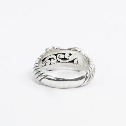 rhodolite garnet ring 925 sterling silver decorated with cable shank style