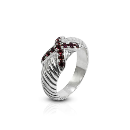rhodolite garnet ring 925 sterling silver decorated with cable shank style