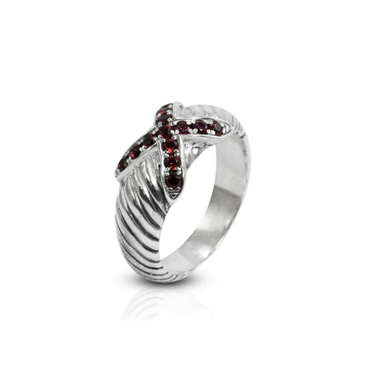 rhodolite garnet ring 925 sterling silver decorated with cable shank style