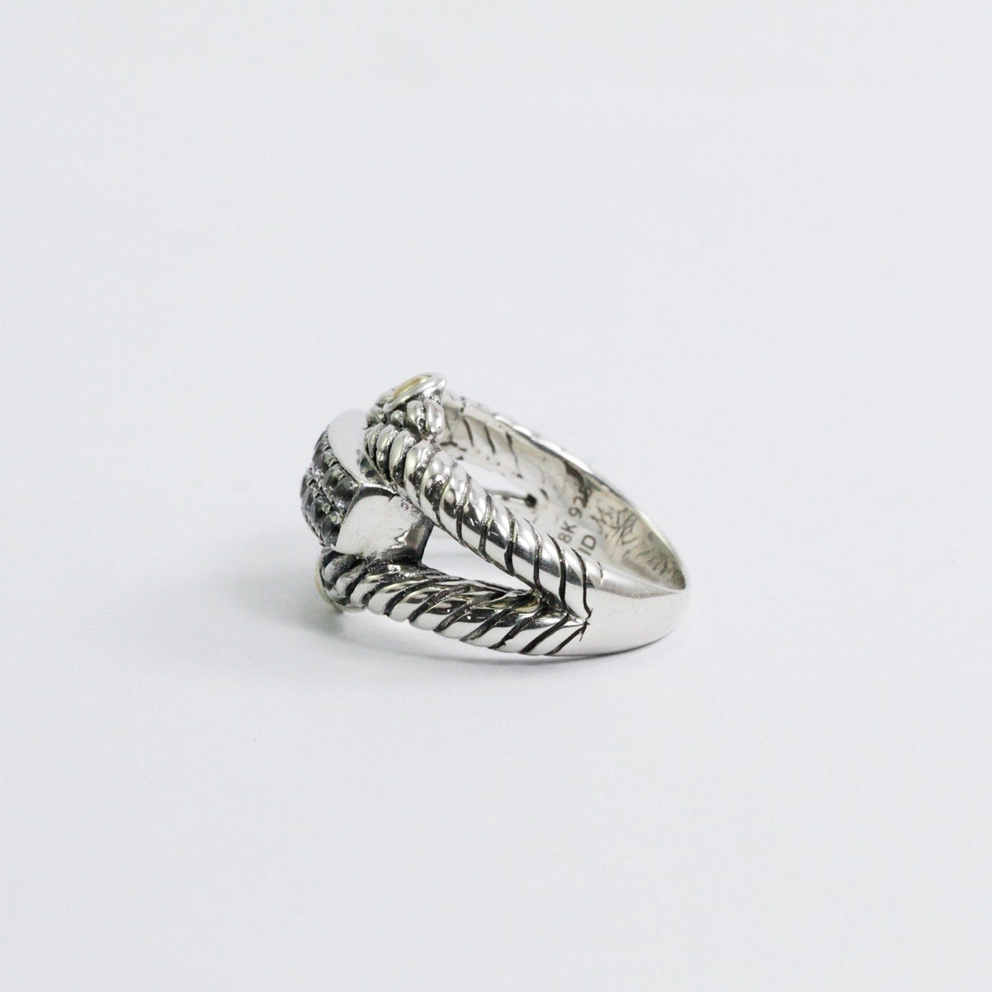 cable ring 925 sterling silver decorated with genuine white zircon and 18K yellow gold