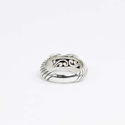 black stone ring 925 sterling silver decorated with cable shank style