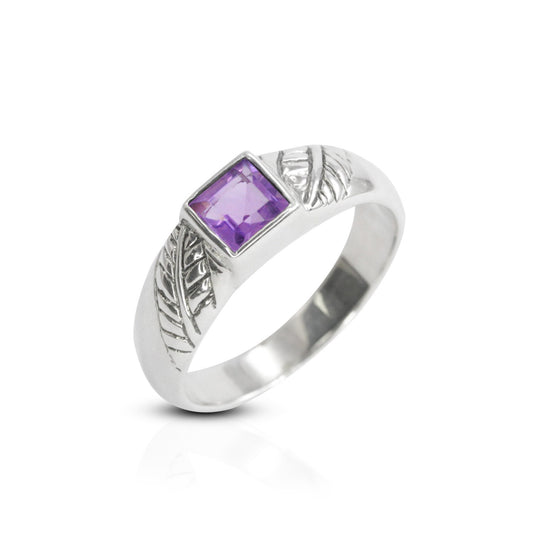 solitaire amethyst ring 925 sterling silver with genuine Square Brazilian amethyst