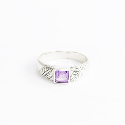 solitaire amethyst ring 925 sterling silver with genuine Square Brazilian amethyst