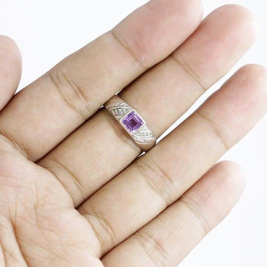 solitaire amethyst ring 925 sterling silver with genuine Square Brazilian amethyst