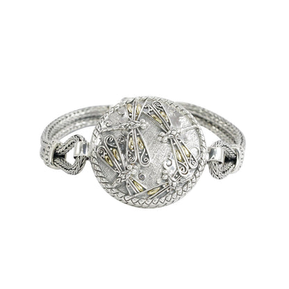dragonfly bracelet 925 sterling silver decorated with dragonfly ornament 18K yellow gold and woven snake chain antique finish
