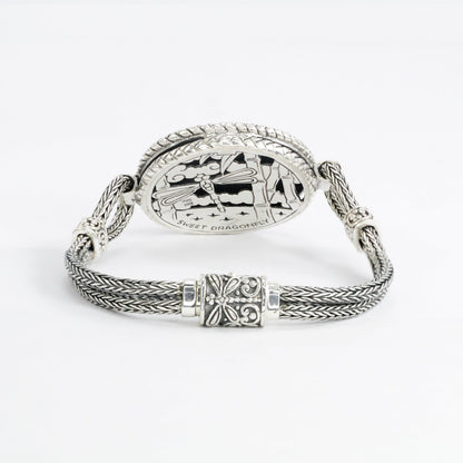 dragonfly bracelet 925 sterling silver decorated with dragonfly ornament 18K yellow gold and woven snake chain antique finish
