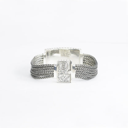 Peace bracelet 925 sterling silver decorated with dragonfly ornament 18K yellow gold and woven snake chain