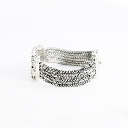 Peace bracelet 925 sterling silver decorated with dragonfly ornament 18K yellow gold and woven snake chain