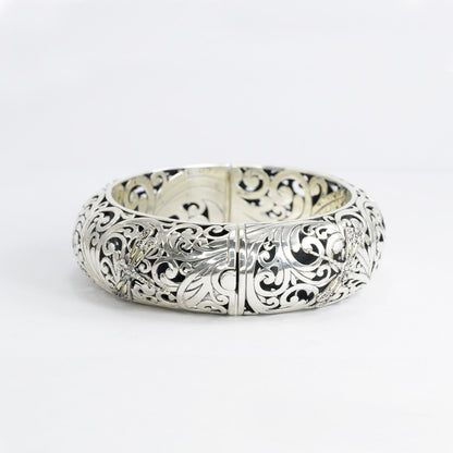 dragonfly bangle 925 sterling silver limited item decorated with open work filigree and 18K yellow gold wings accent