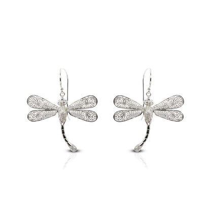 dragonfly earrings 925 sterling silver decorated with genuine white zircon and open work filigree