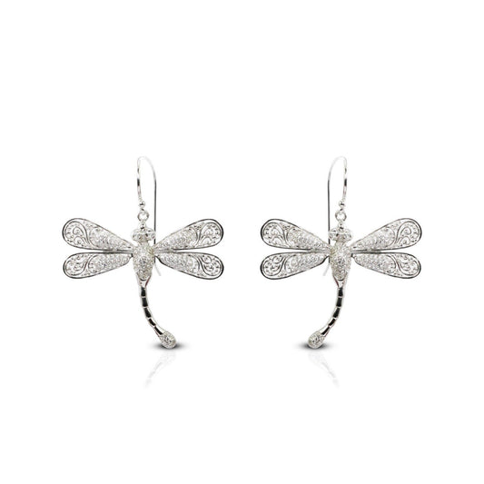 dragonfly earrings 925 sterling silver decorated with genuine white zircon and open work filigree