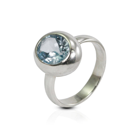 Blue topaz ring wide bezel set 925 sterling silver oval shape handmade