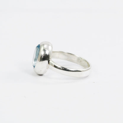 Blue topaz ring wide bezel set 925 sterling silver oval shape handmade