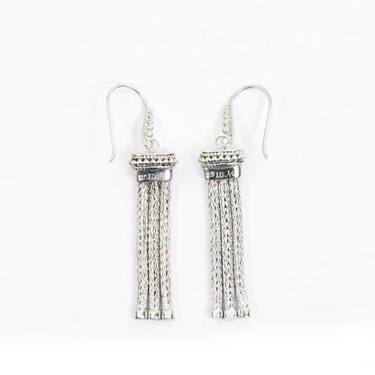 Chain earrings dangle drop 925 sterling silver with foxtail chain and dot ornament