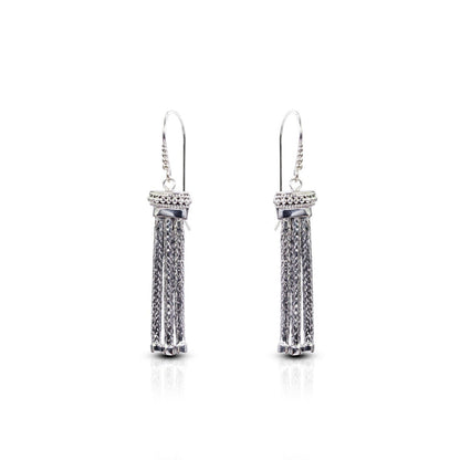 Chain earrings dangle drop 925 sterling silver with foxtail chain and dot ornament