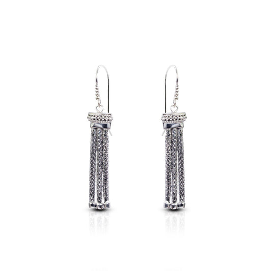 Chain earrings dangle drop 925 sterling silver with foxtail chain and dot ornament