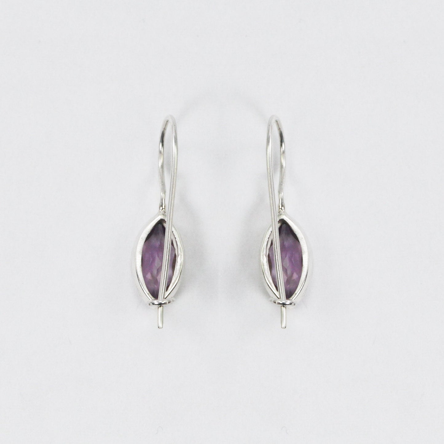 marquise Amethyst Earrings bezel set in  dangle 925 sterling silver with safety kidney lock