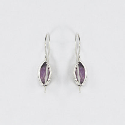 marquise Amethyst Earrings bezel set in  dangle 925 sterling silver with safety kidney lock