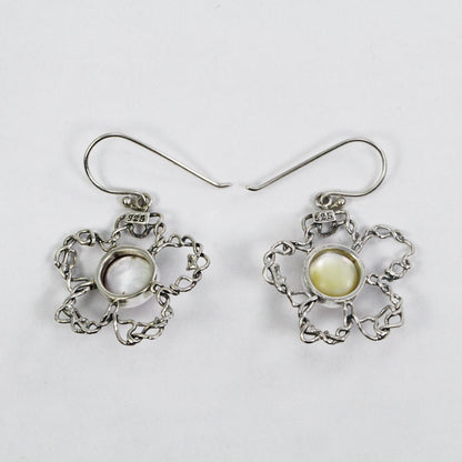 pink mabe pearl earrings 925 sterling silver 10 mm round decorated with flower shape handmade wire