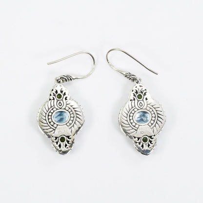 blue topaz earrings dangle 925 sterling silver and 18K yellow gold with genuine green peridot