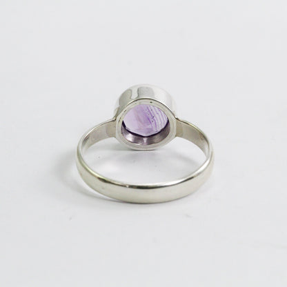 Round Amethyst solitaire ring for women 8 mm round handmade bezel set in 925 sterling silver