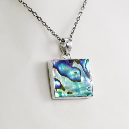 paua shell pendant necklace set in 925 sterling silver, Paua shell pendant