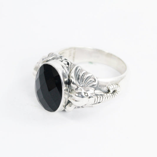 elephant ring 925 sterling silver with genuine black onyx bezel set