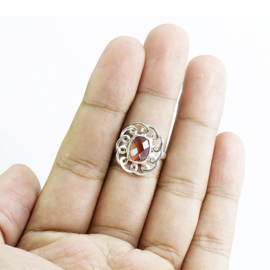 flower ring 925 sterling silver decorated with golden mystique topaz