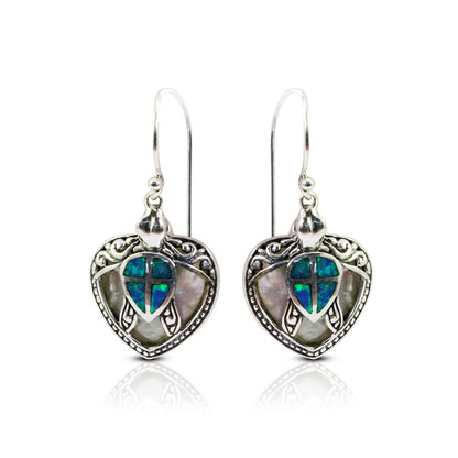 turtle earrings 925 sterling silver decorated with lab created opal, swirl filigree and white shell