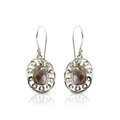 earrings with mystique topaz set in 925 sterling silver with filigree