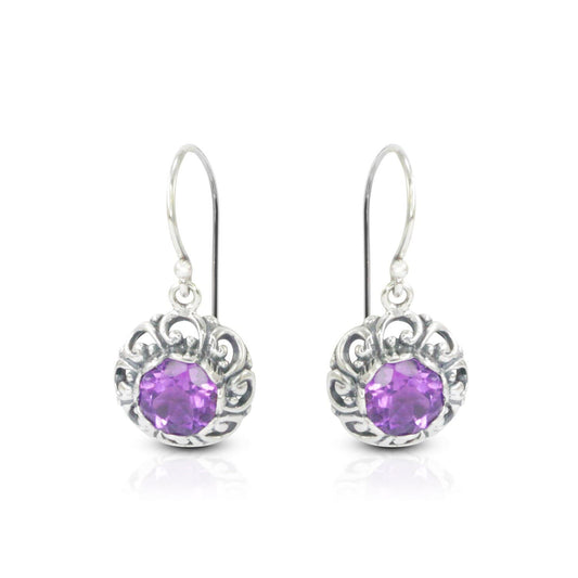 flower earrings 925 sterling silver decorated with genuine Brazilian amethyst round shape