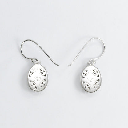 oval earrings 925 sterling silver decorated with open work filigree and white zircon