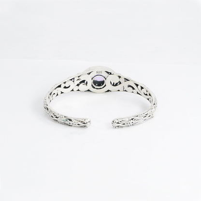 amethyst cuff bangle hinged bracelet 925 sterling silver decorated with open work filigree ornament