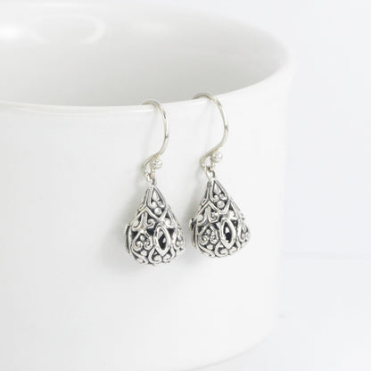 silver earrings drop full filigree ornament 925 sterling silver with antique finish