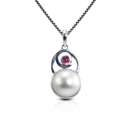 mabe pearl pendant necklace 925 sterling silver with genuine pink tourmaline