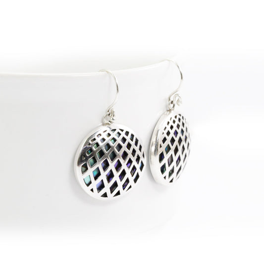 abalone shell earrings 925 sterling silver decorated with cage ornament