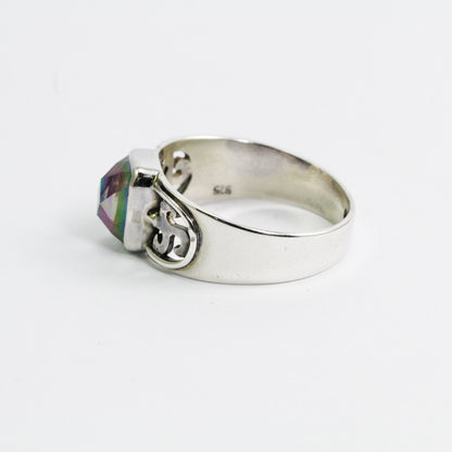 Mystique topaz ring 925 sterling silver decorated with open work filigree
