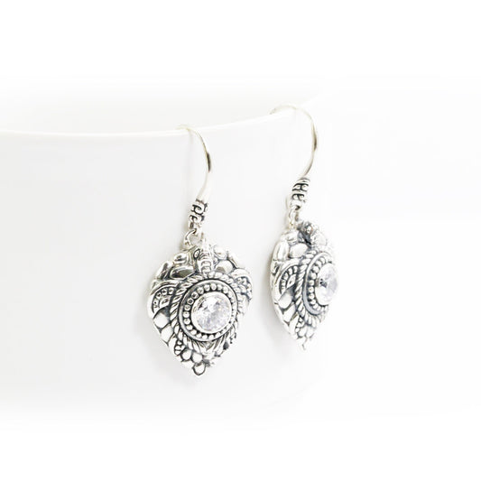 turtle earrings 925 sterling silver decorated with beautiful filigree work and white zirconia