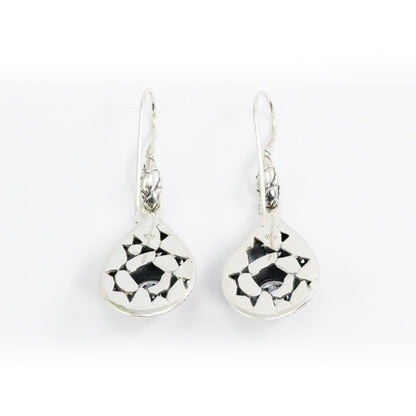 Drop earrings 925 sterling sliver with genuine white zirconia decorated with rock ornament