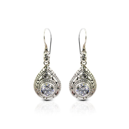 Drop earrings 925 sterling sliver with genuine white zirconia decorated with rock ornament