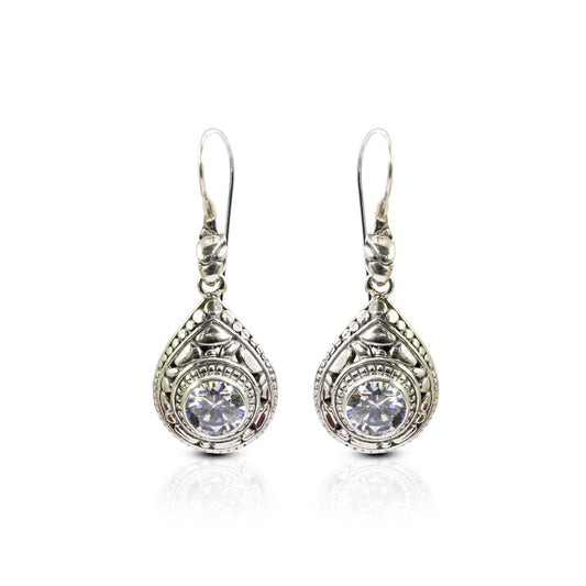 Drop earrings 925 sterling sliver with genuine white zirconia decorated with rock ornament